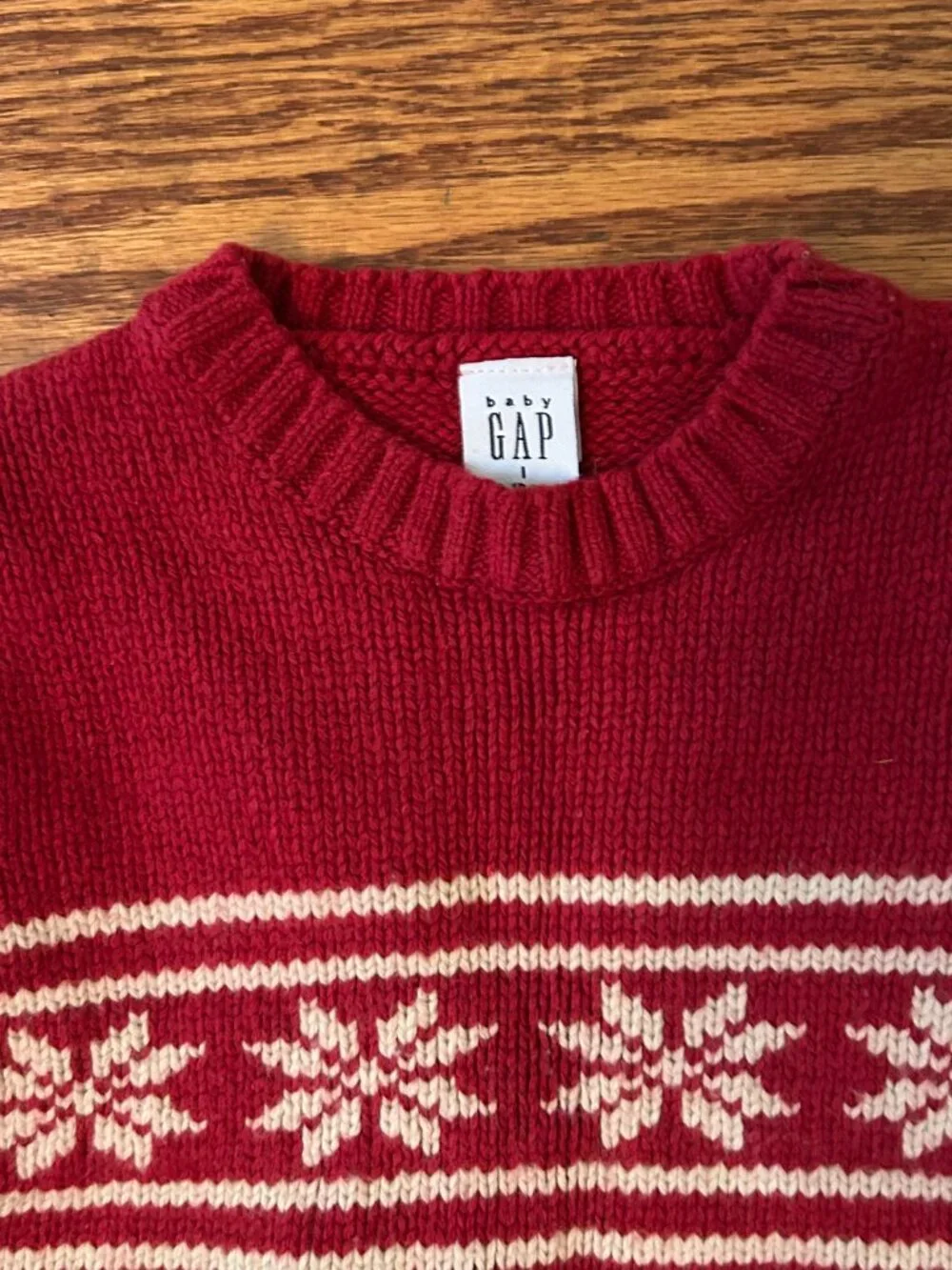 Vintage Y2K Baby Gap Red Snowflake Fair Isle Wool Blend Sweater Size 12-18 Month